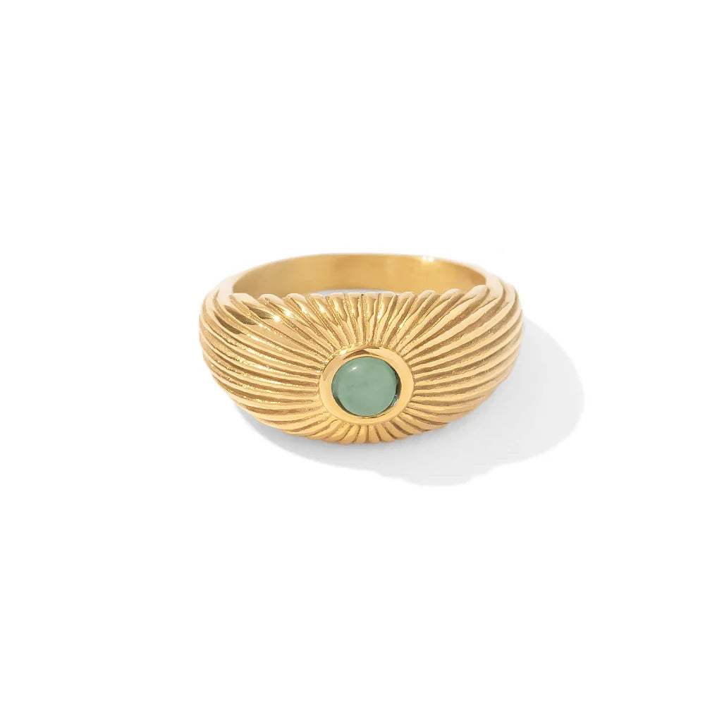 Green Stone Geometric Wrap Ring - Gold Plated