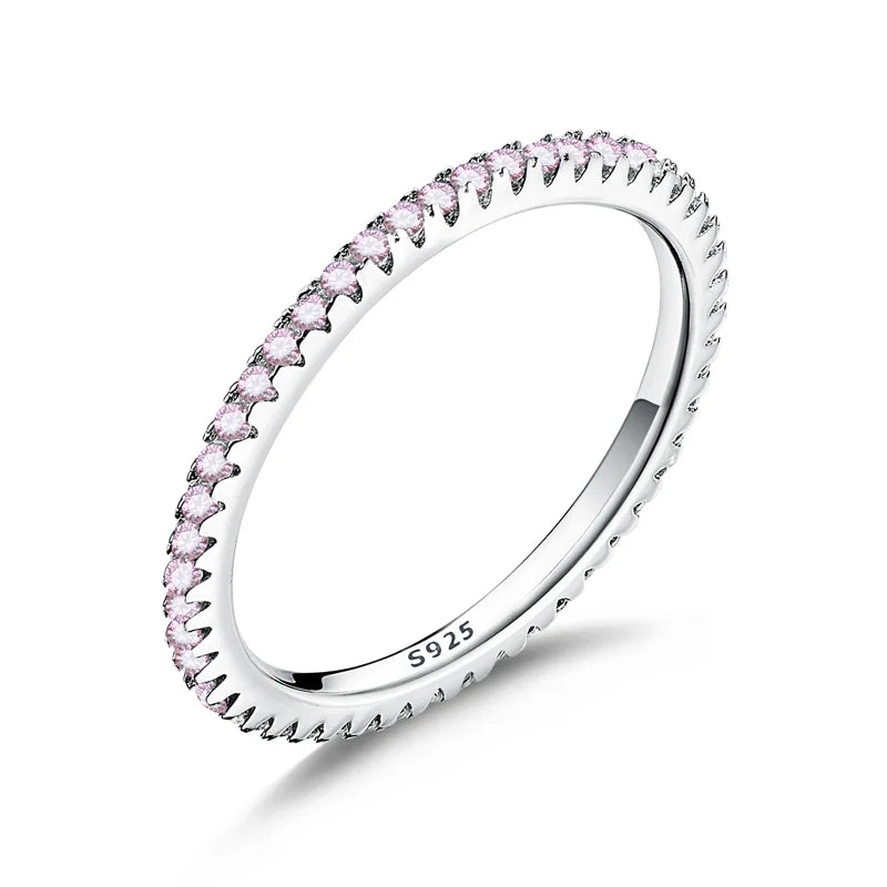 Genuine 925 Sterling Silver CZ Circle Ring