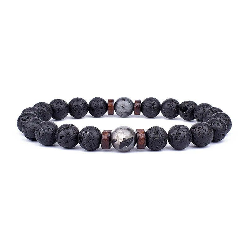 Natural Stone Beaded Bracelet - Volcanic Stone Charm Design