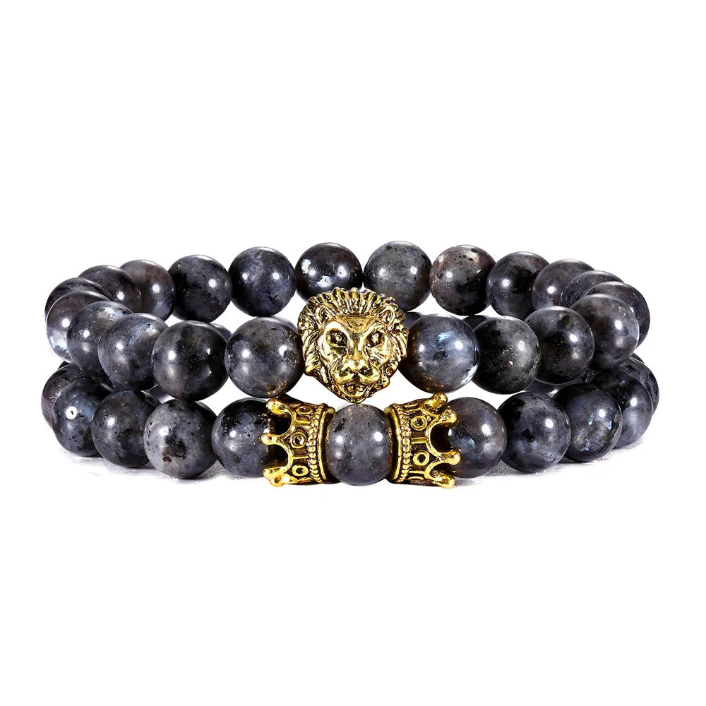 Lava Stone Beaded Bracelet - 8mm Natural Stone with Animal Charm