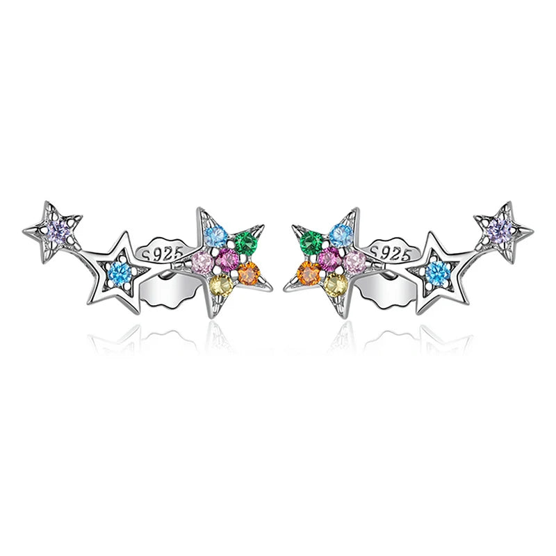 Sparkling Star Stud Earrings - 925 Sterling Silver Stackable