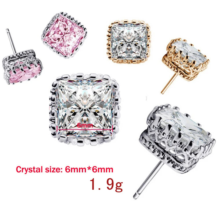 Small Cubic Zirconia Stud Earrings - 925 Sterling Silver