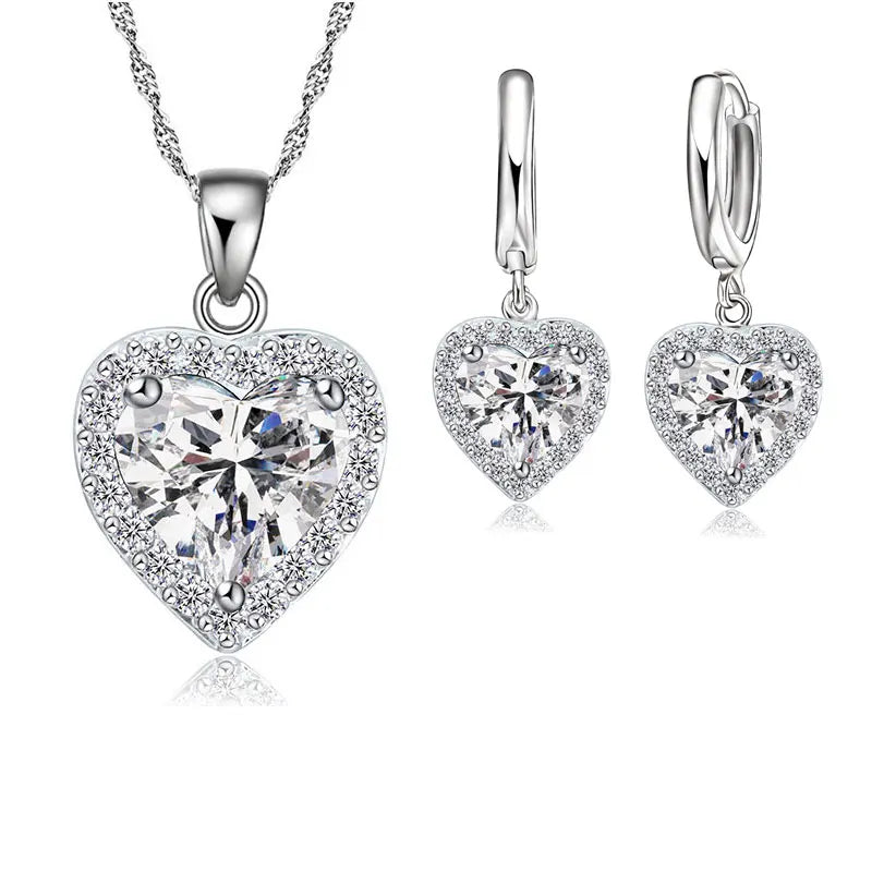 Heart Shape Jewelry Set - 925 Sterling Silver with Zircon
