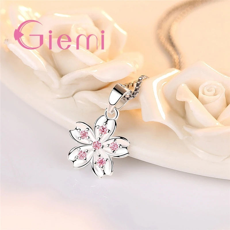 Pink Cherry Blossom Pendant - 925 Sterling Silver with Zircon