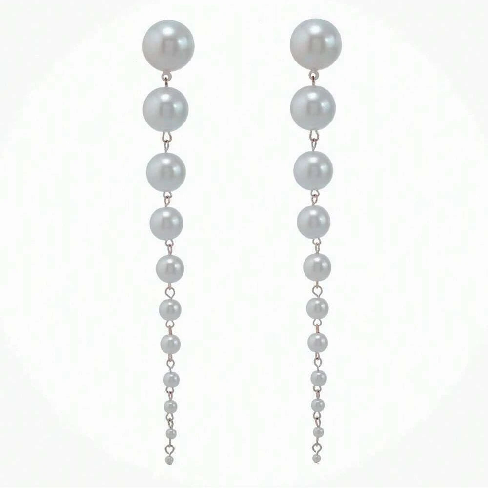 Long Pearl Feather Tassel Drop Earrings - Trendy Design