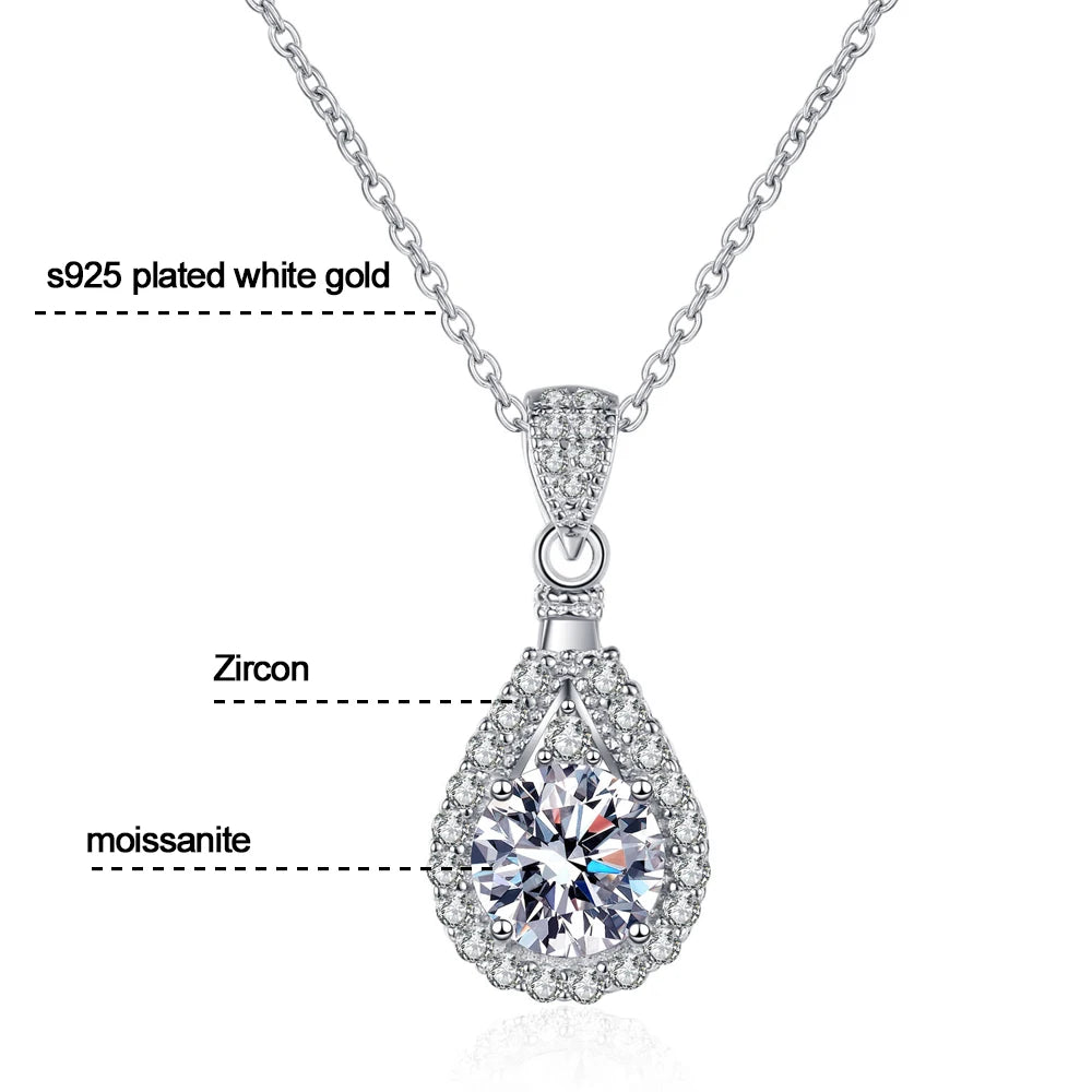 Moissanite Teardrop Pendant Necklace - Brilliant Cut Gemstone