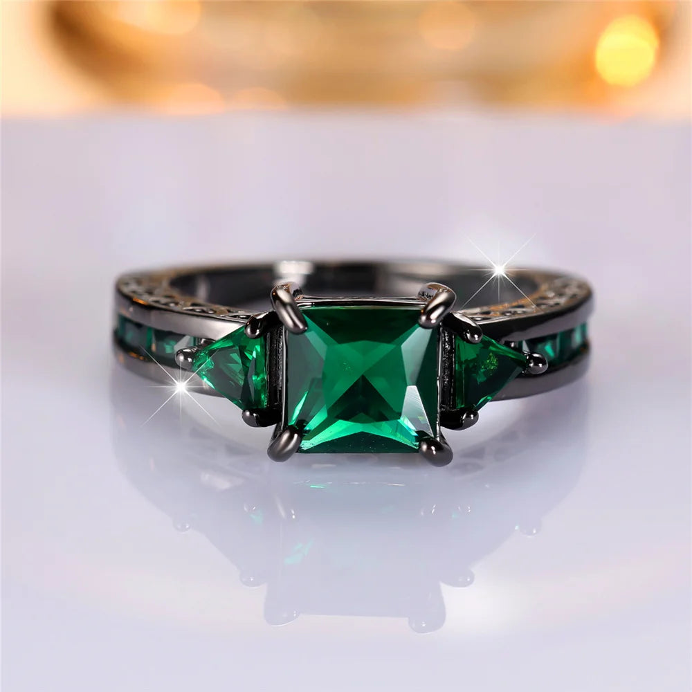 Dark Green Zircon Ring - Square Cut Statement Ring