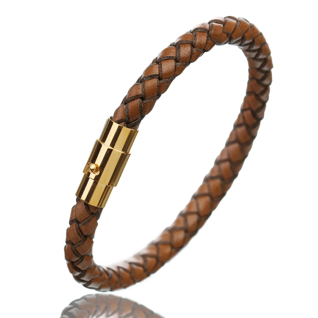 Genuine Braided Leather Bracelet - Stainless Steel Magnetic Clasp