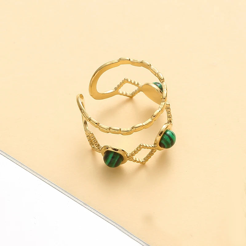 Trendy Layered Stone Ring - Stainless Steel Geometric Design