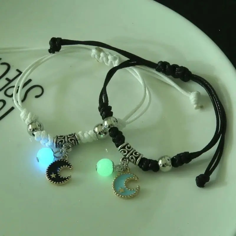 Luminous Couple Bracelets - Matching Heart Charm Design
