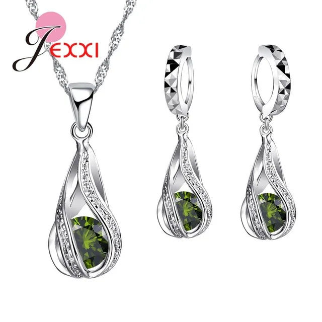 Water Drop Jewelry Set - 925 Sterling Silver Necklace & Earrings