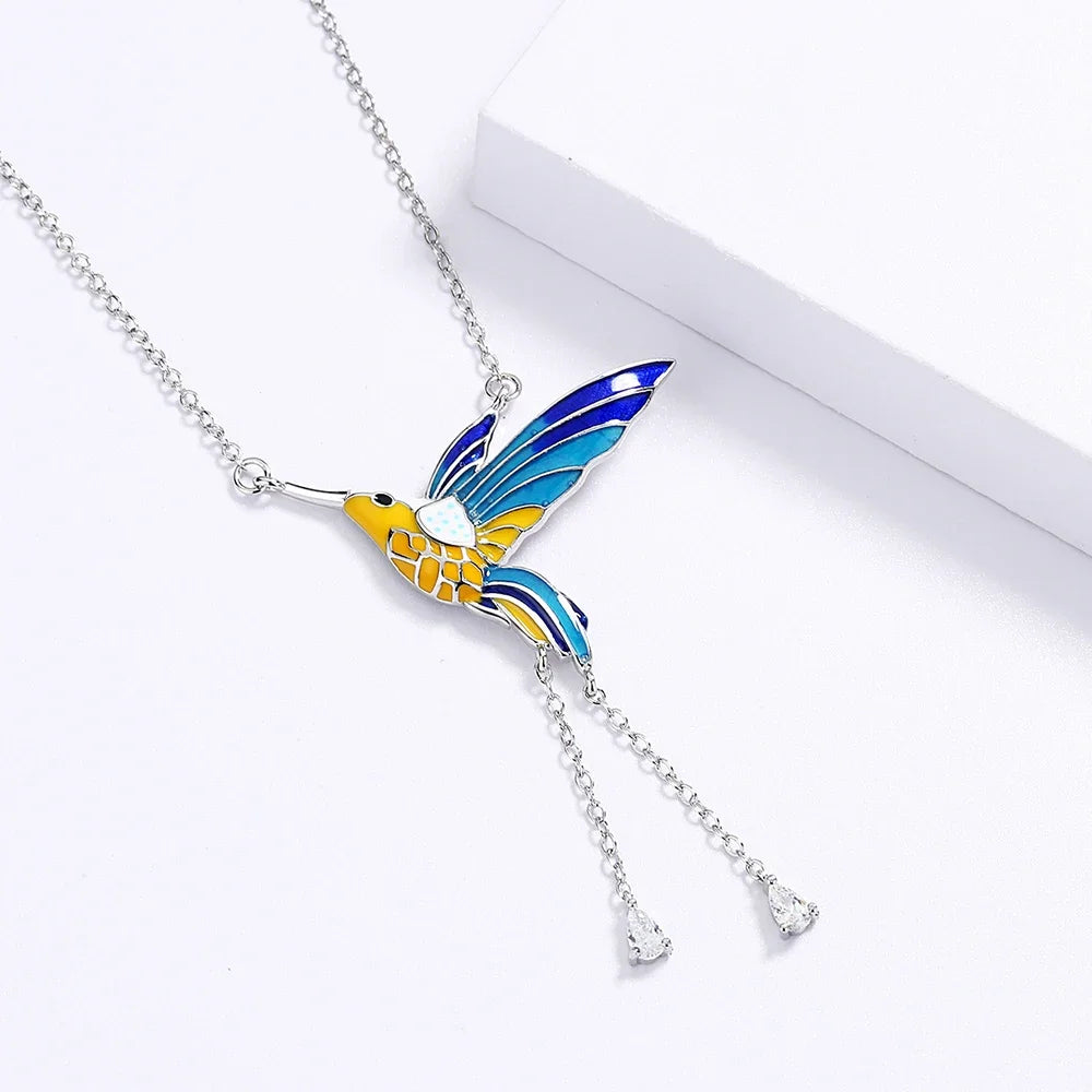 Handmade Colorful Flying Bird Pendant Necklace - Double Sided
