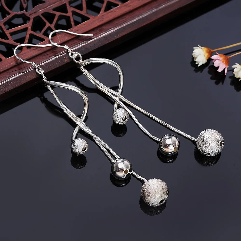 Tassel Bead Drop Earrings - 925 Sterling Silver