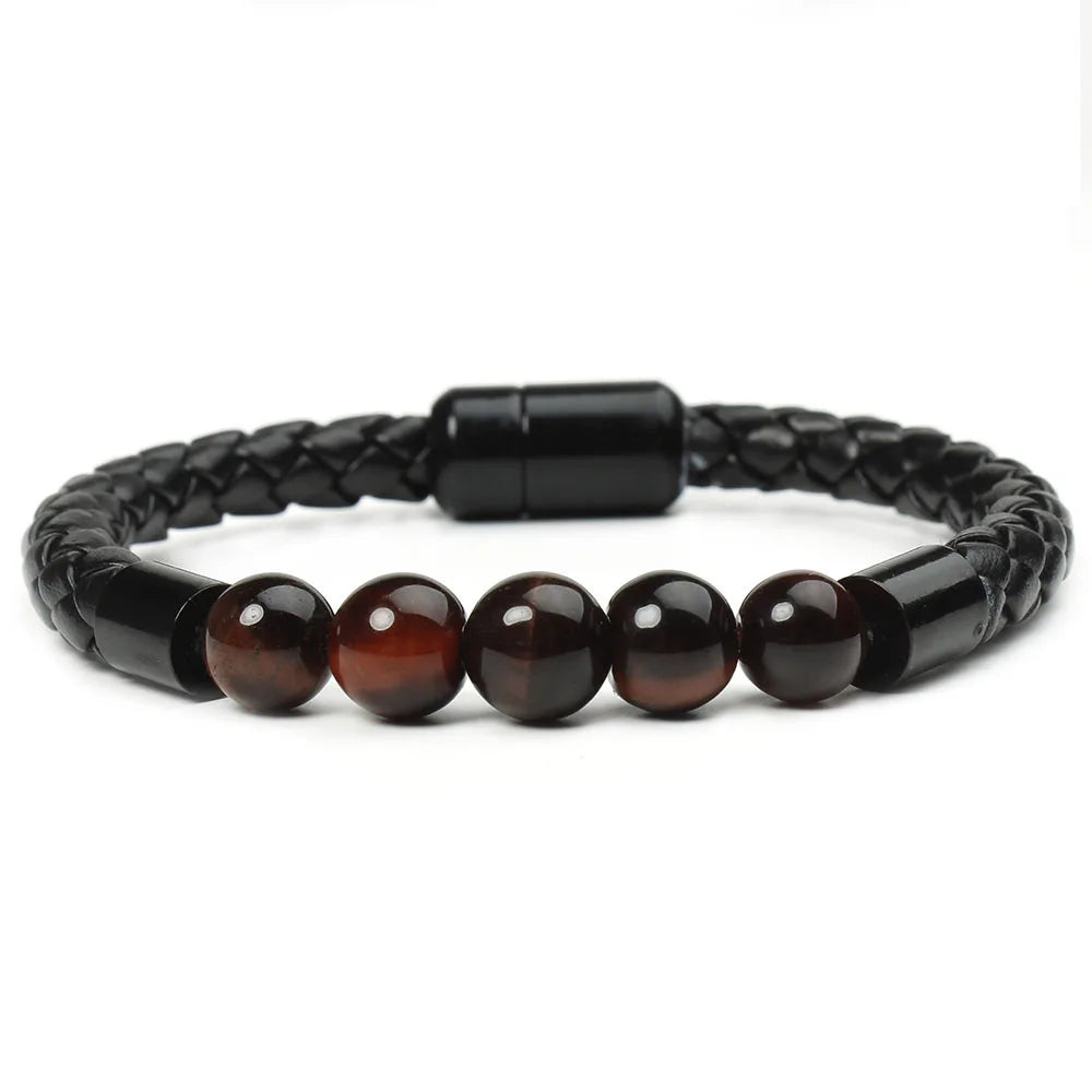 Volcanic Rock Beaded Bangle - Pearl Stainless Steel Design