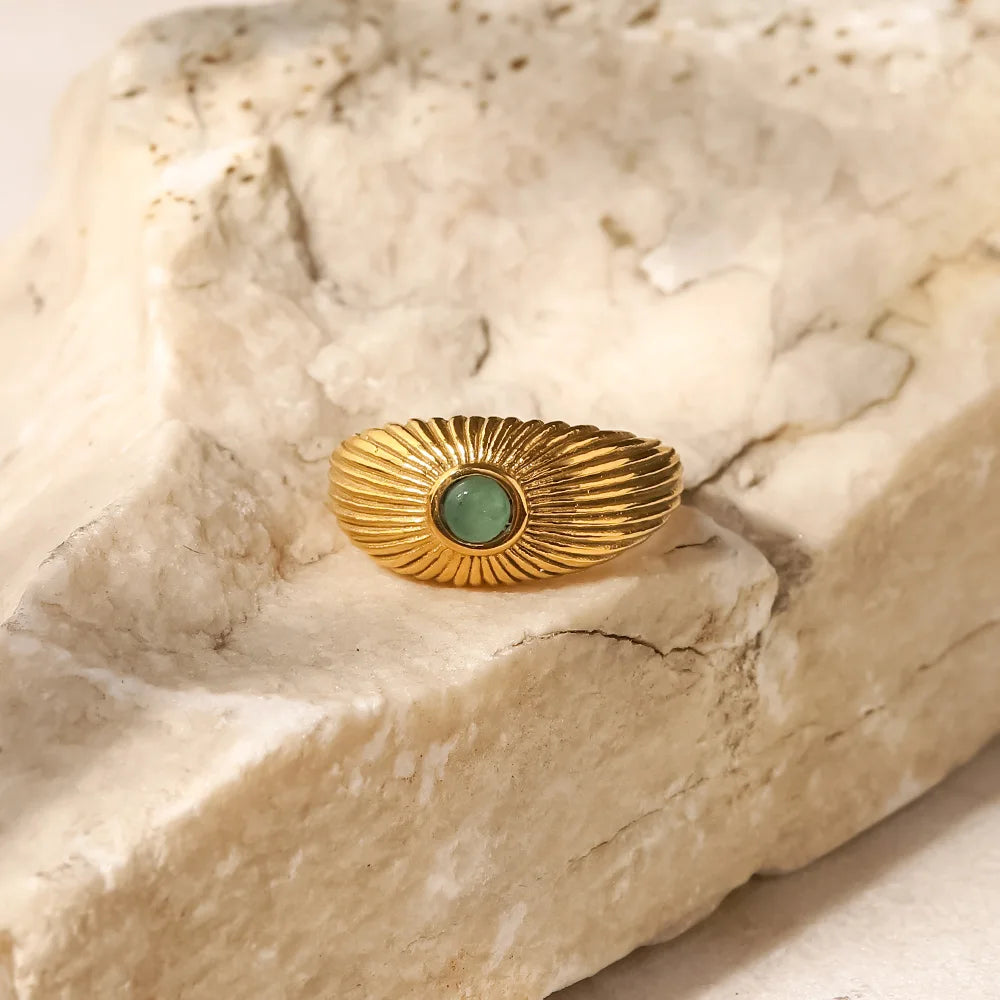 Green Stone Geometric Wrap Ring - Gold Plated