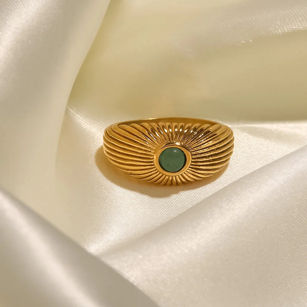 Green Stone Geometric Wrap Ring - Gold Plated