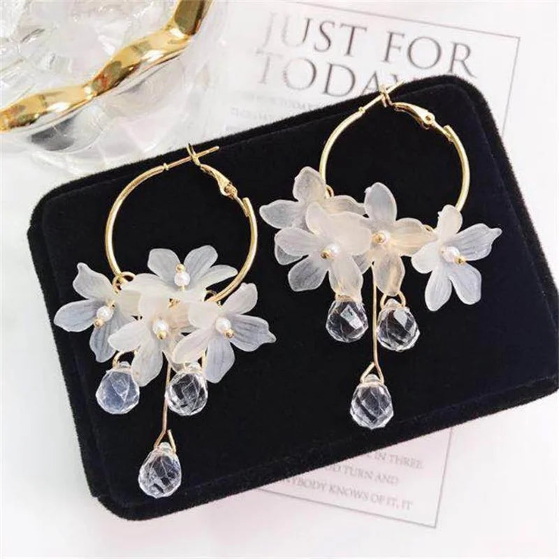White Acrylic Flower Earrings - Handmade Floral Design