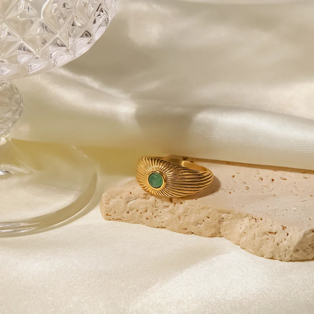 Green Stone Geometric Wrap Ring - Gold Plated