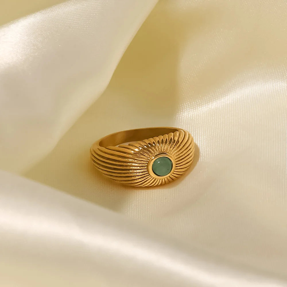 Green Stone Geometric Wrap Ring - Gold Plated
