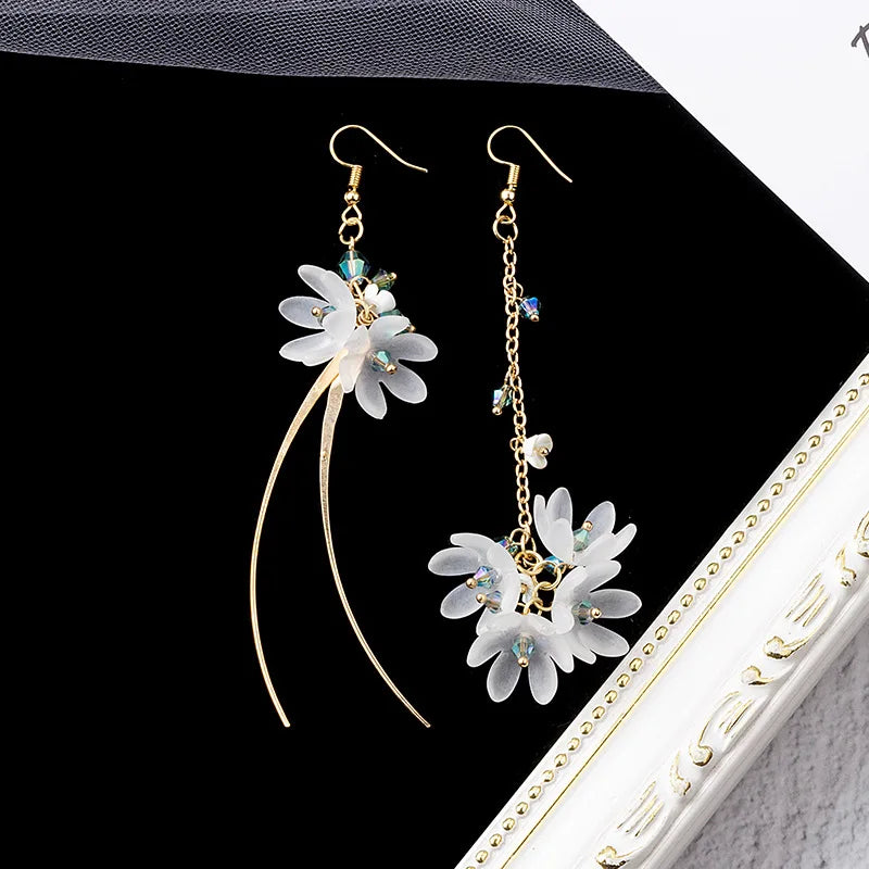 White Acrylic Flower Earrings - Handmade Floral Design