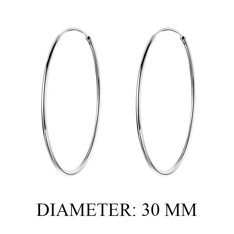 Large Hoop Earrings - 925 Sterling Silver
