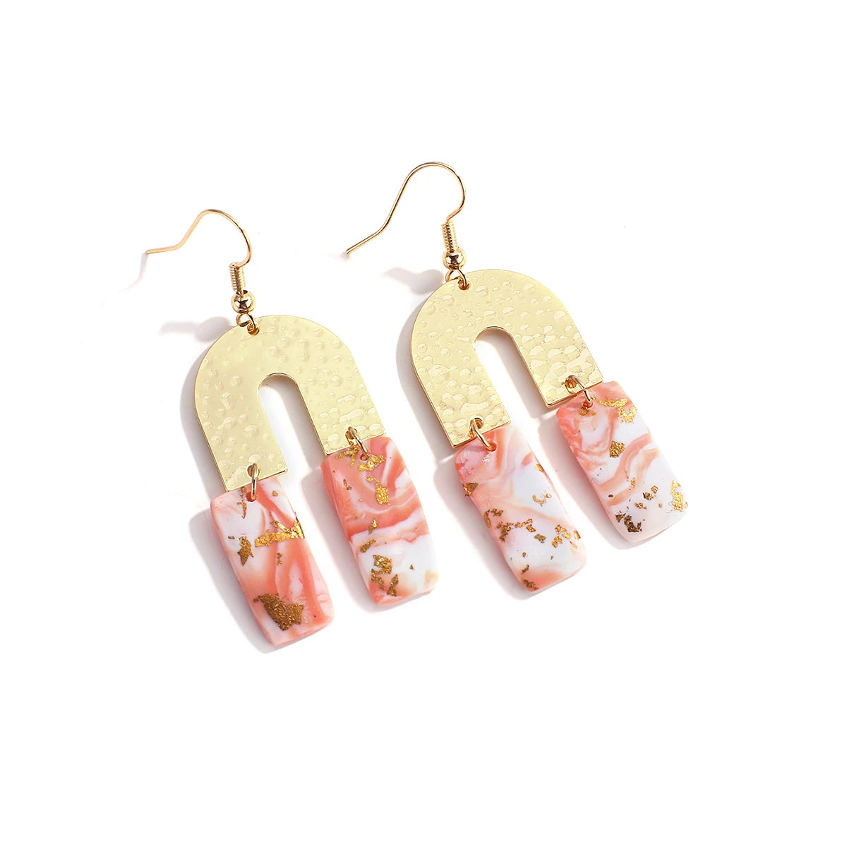 Abstract Polymer Clay Drop Earrings - Gold Foil Geometric Design