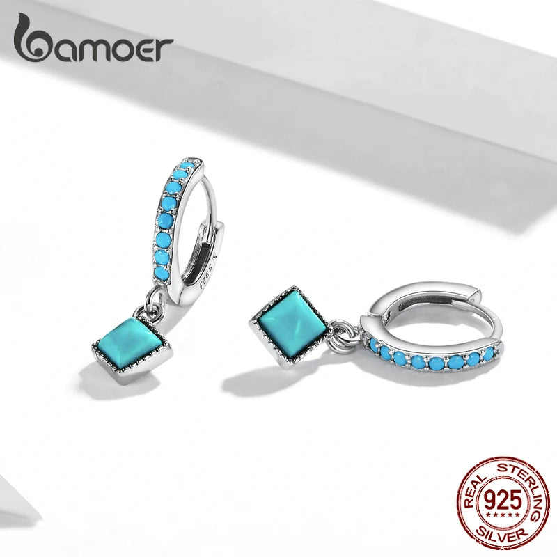 Turquoise Pendant Drop Earrings - 925 Sterling Silver Geometric