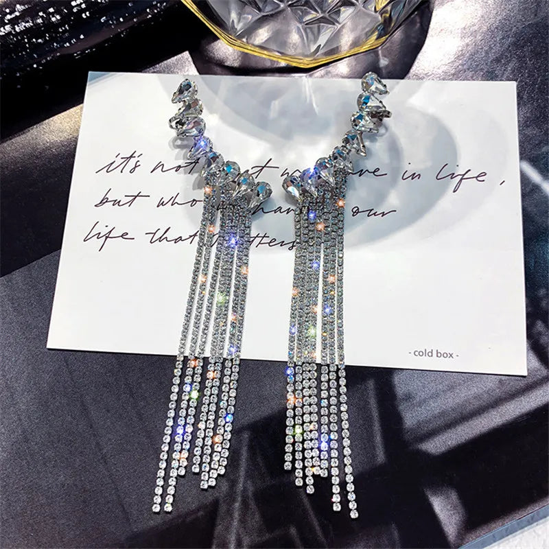 Vintage Rhinestone Crystal Tassel Drop Earrings