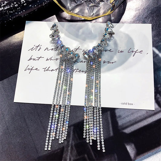 Vintage Rhinestone Crystal Tassel Drop Earrings