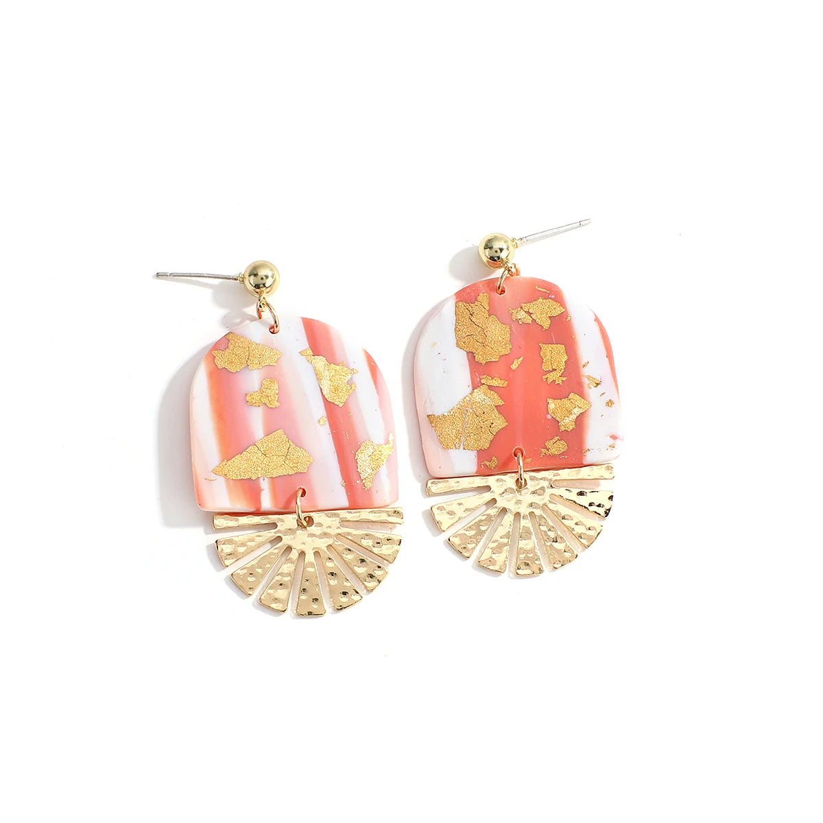 Abstract Polymer Clay Drop Earrings - Gold Foil Geometric Design