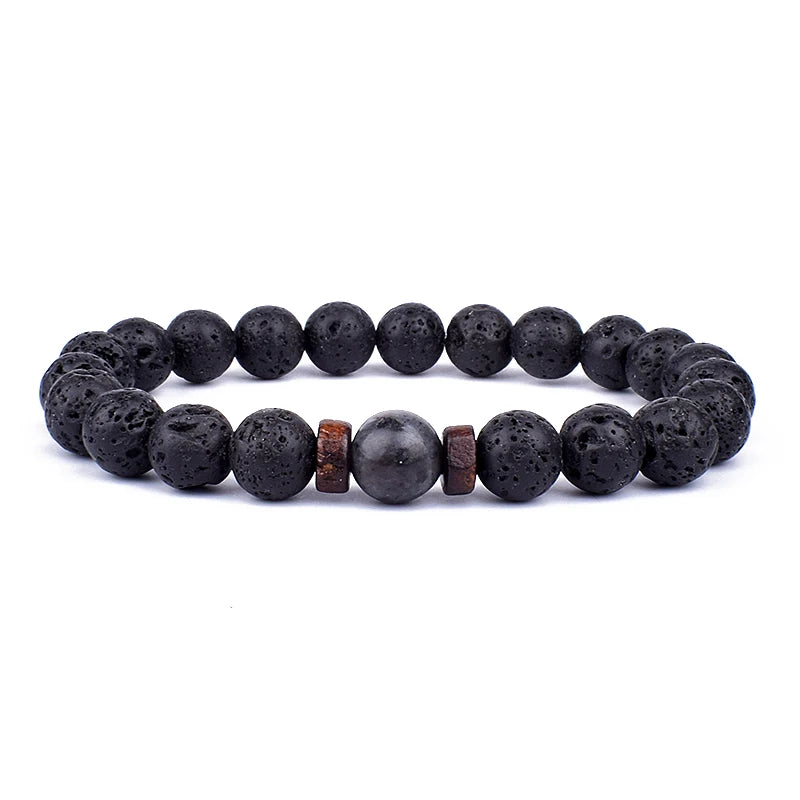 Natural Stone Beaded Bracelet - Volcanic Stone Charm Design