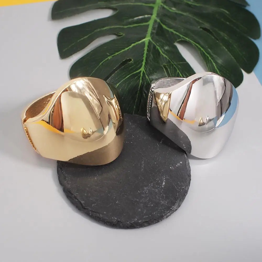 Punk Shiny Cuff Bangle - Gold Geometric Design