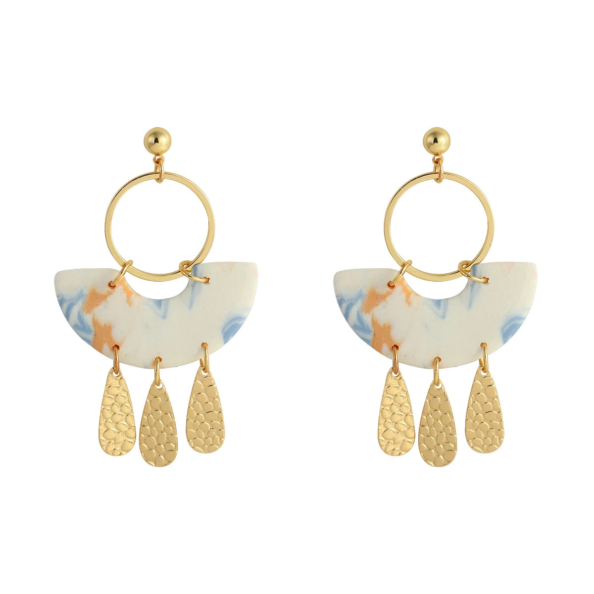 Abstract Polymer Clay Drop Earrings - Gold Foil Geometric Design