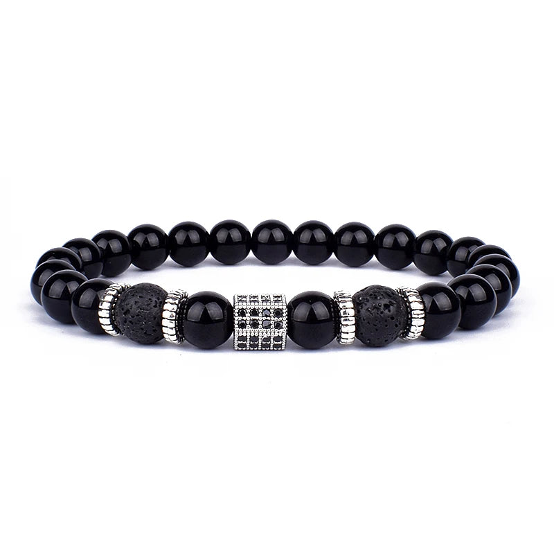 Obsidian Lion Head Beaded Bracelet - Natural Stone Charm