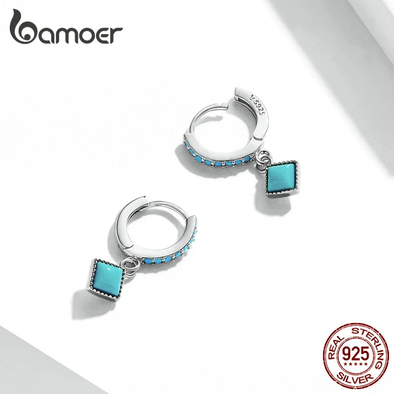 Turquoise Pendant Drop Earrings - 925 Sterling Silver Geometric