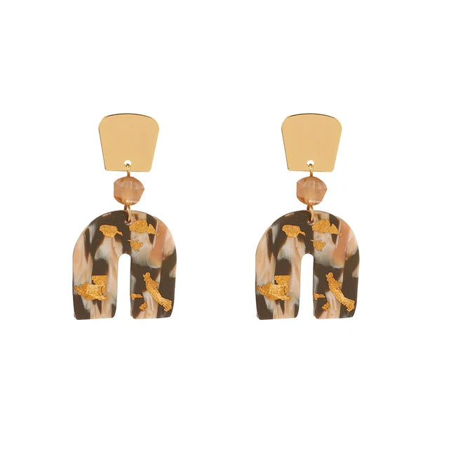 Abstract Polymer Clay Drop Earrings - Gold Foil Geometric Design
