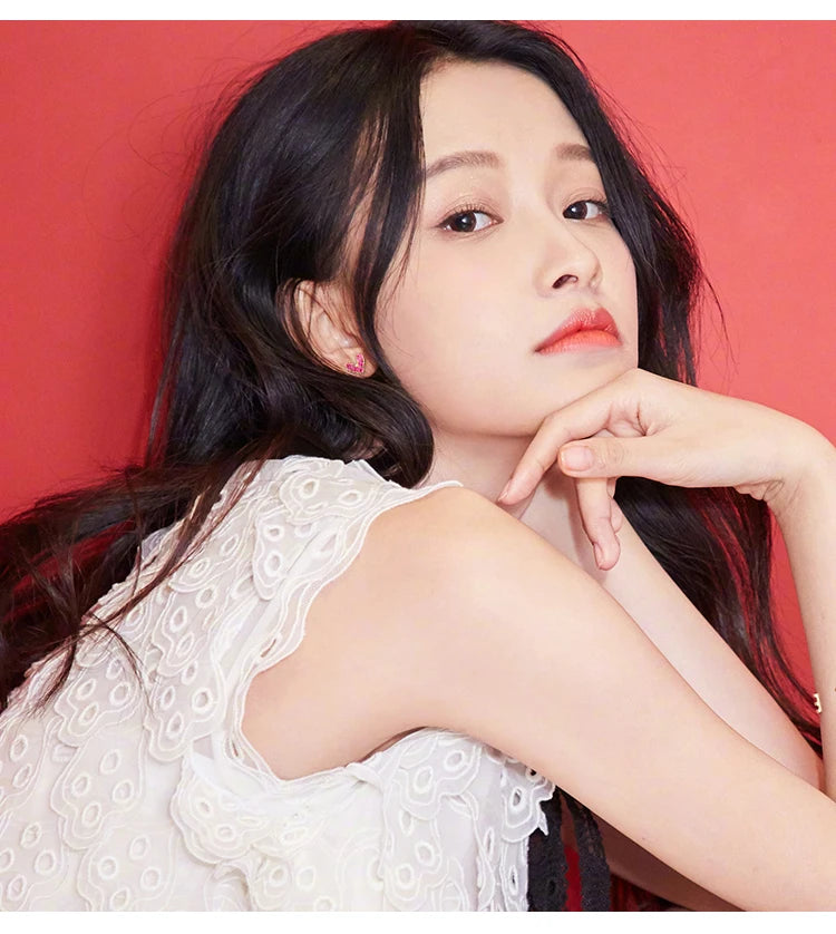 Pink Heart Stud Earrings - 925 Sterling Silver with Zircon