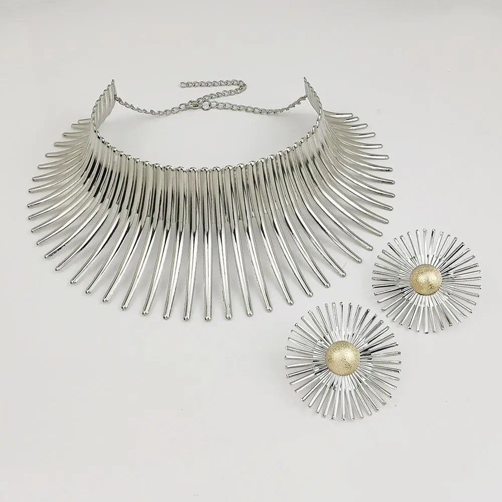 Vintage Metal Gold Torque African Necklace Set