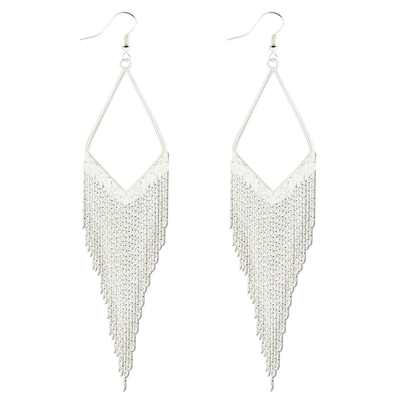 Long Tassel Drop Earrings - Boho Water Drop Design