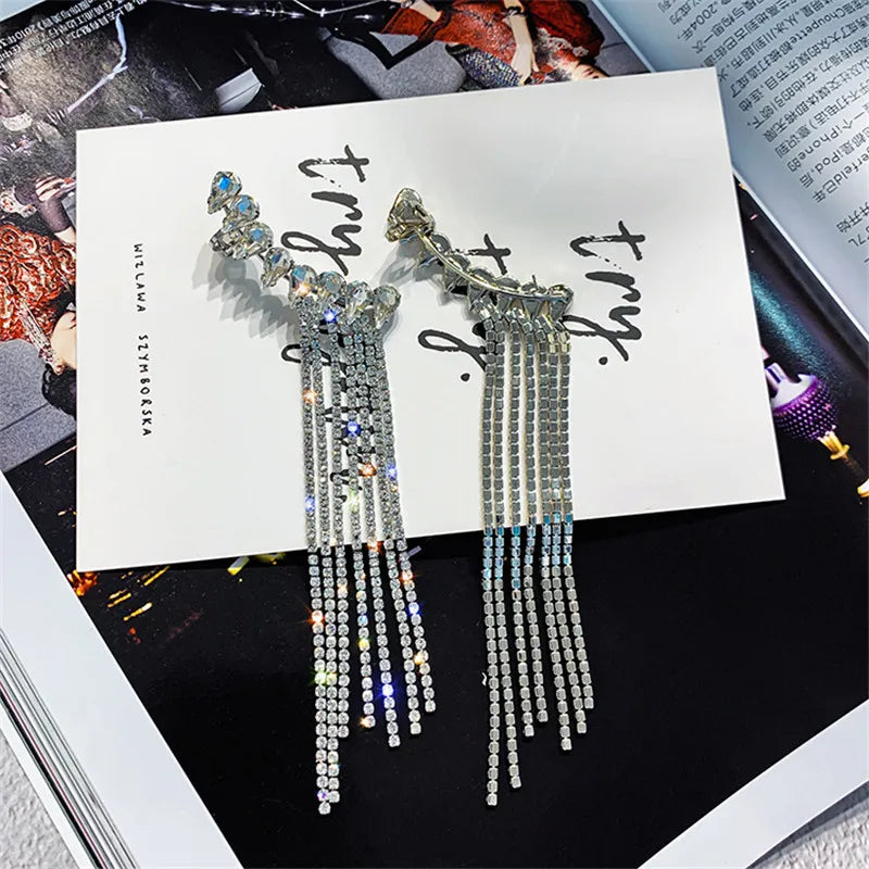 Vintage Rhinestone Crystal Tassel Drop Earrings