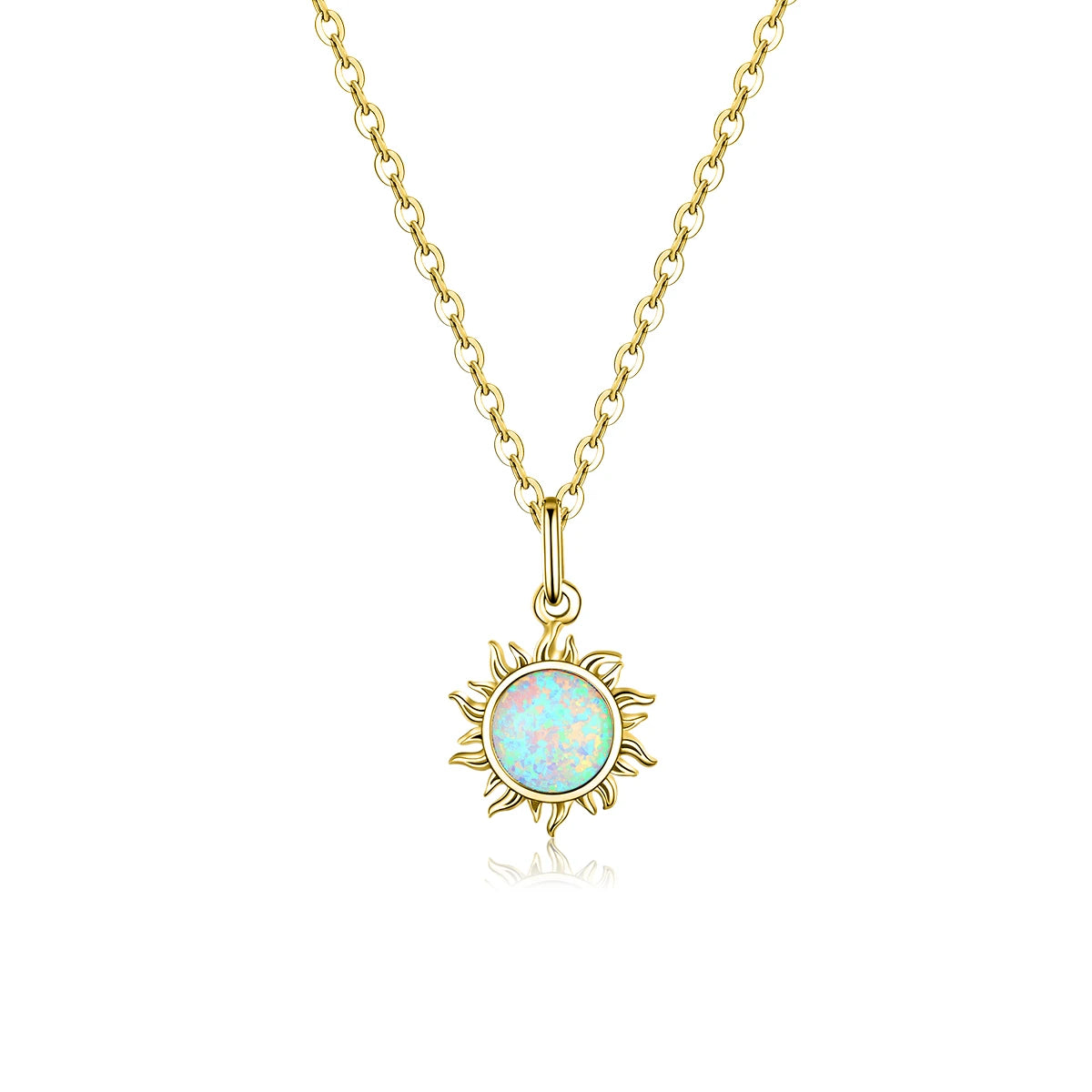 Sterling Silver White Opal Sun Pendant Necklace - 925 Silver
