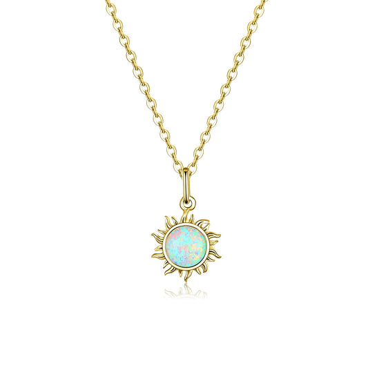 Sterling Silver White Opal Sun Pendant Necklace - 925 Silver