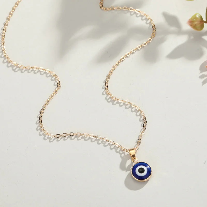 Vintage Boho Evil Eye Pendant Necklace - Gold Plated
