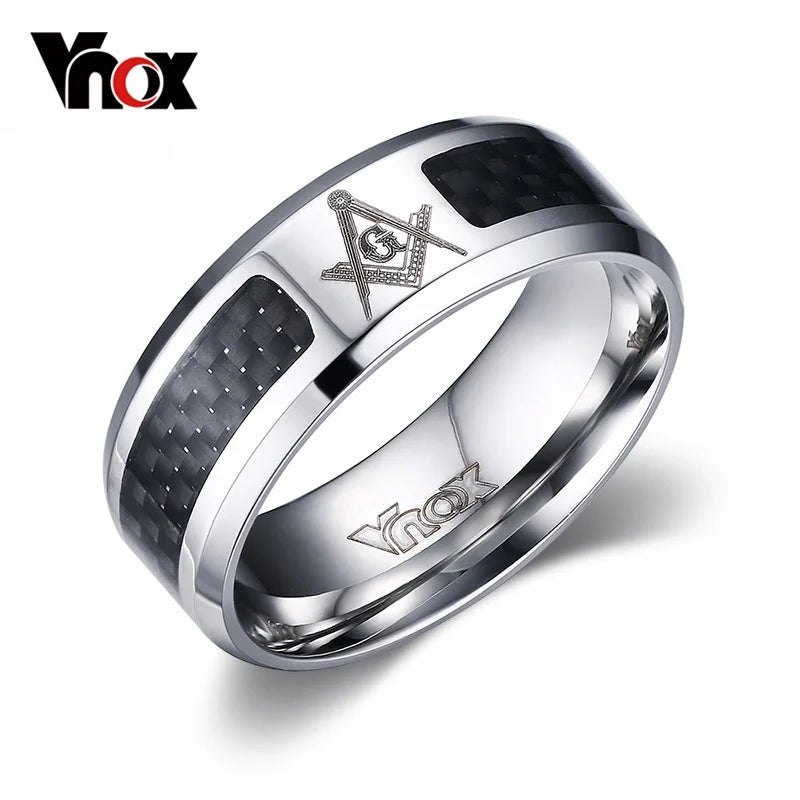 Masonic Ring for Men - Stainless Steel with Carbon Fiber