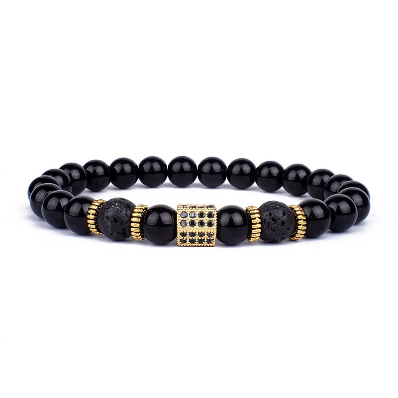 Obsidian Lion Head Beaded Bracelet - Natural Stone Charm