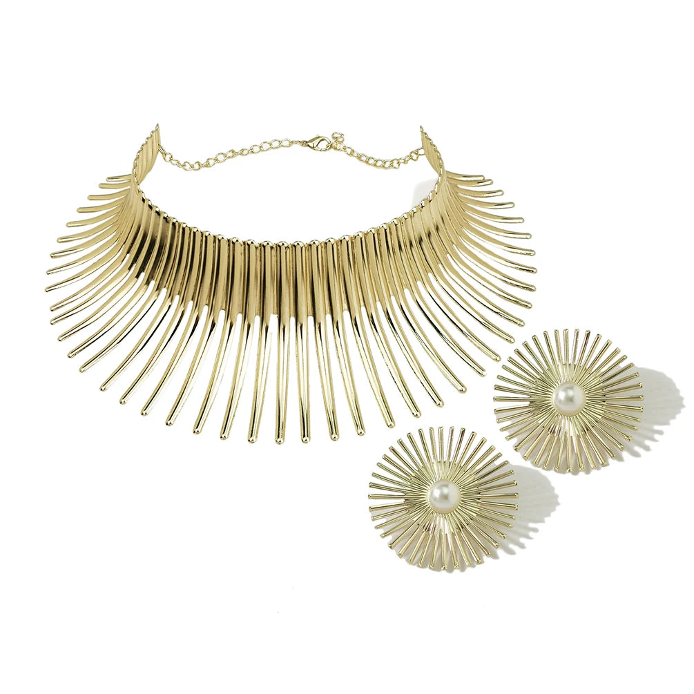 Vintage Metal Gold Torque African Necklace Set