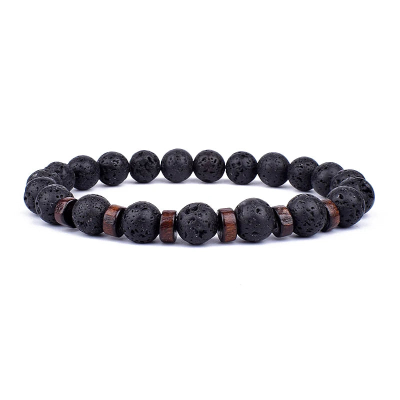 Natural Stone Beaded Bracelet - Volcanic Stone Charm Design