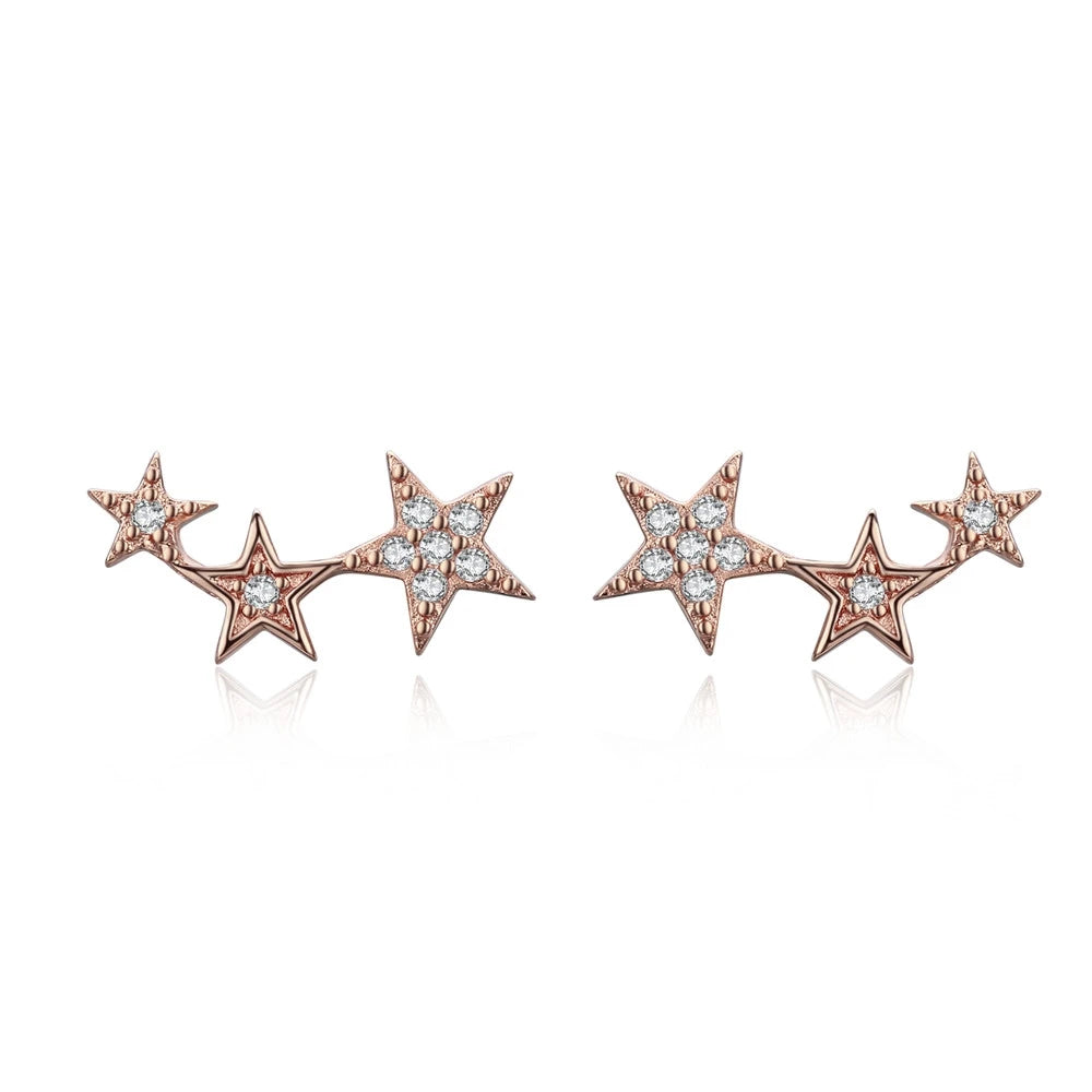 Sparkling Star Stud Earrings - 925 Sterling Silver Stackable