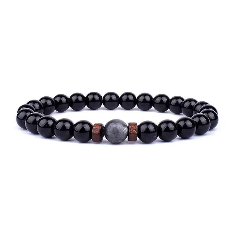 Natural Stone Beaded Bracelet - Volcanic Stone Charm Design