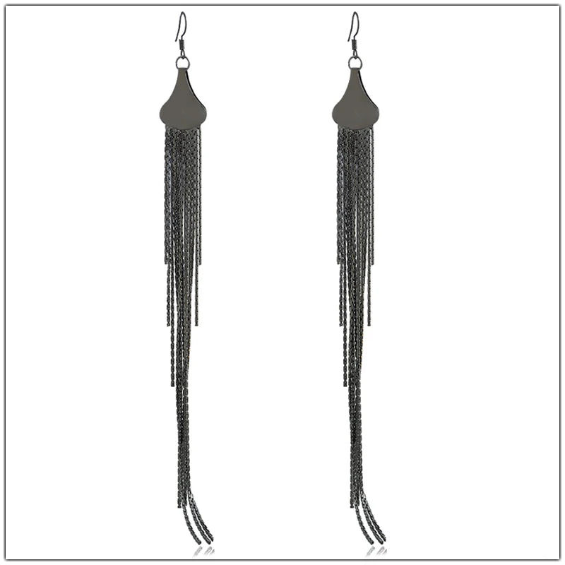 Long Tassel Drop Earrings - Boho Water Drop Design